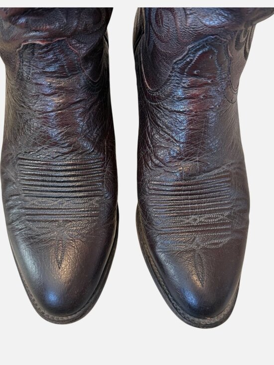 Vtg Lucchese 2000 Western Cowboy Boots T3132R4 Blk Cherry Ostrich Leather 8.5E main image 8